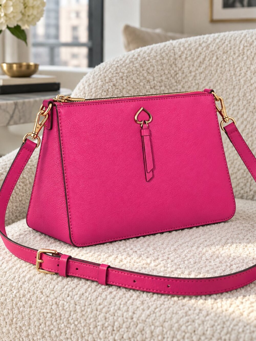 Kate Spade Hot Pink Pebbled Leather Crossbody Bag Spade Charm NWT